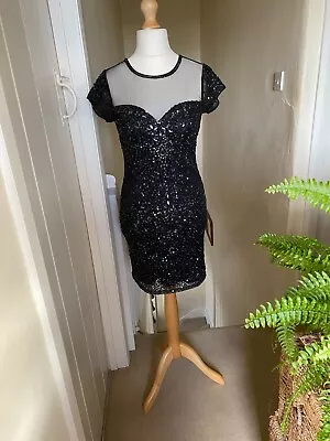 Miss Selfridge 10 Black Sequin/mesh Body Con Dress worn Twice Great Condition • $43.52