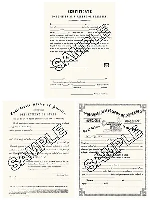 $18 • Buy  Civil War Confederate, Discharge, Travel Pass, Consent, Blank Reproductions