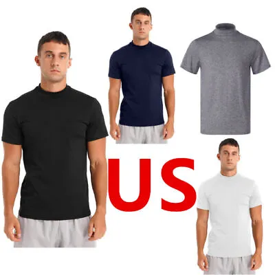 US Men's T-shirt Short Sleeve Tops Casual Pullover Tee Slim Fit Solid Undershirt • $11.03