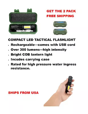 2 Pack Mini LED Flashlight With COB Lantern Rechargable • $9.99