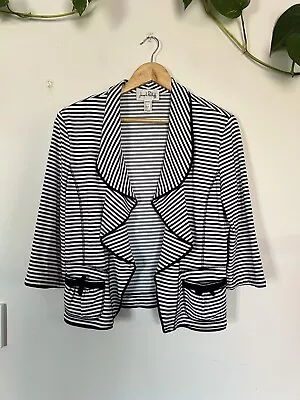 Joseph Ribkoff Black & White Striped Jacket - Size 12 Cropped Light Pockets Bows • $35