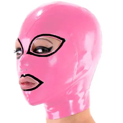 Pink Latex Hood With Black Trim Back Zipper Rubber Mask For Beautiful Girl Wear  • $36