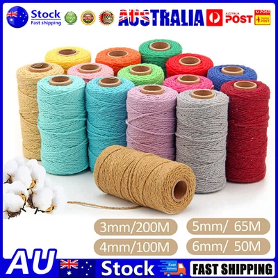$10.09 • Buy 3/4/5/6mm Natural Cotton Cord String Craft Macrame Artisan Rope Weaving Wire AU