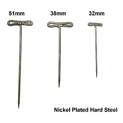 NICKEL PLATED HARD STEEL T PINS T-PIN T-HEAD MACRAME MODELLING CRAFT 3 Sizes • £36.95