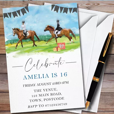 Horse Riding Watercolour Horses Personalised Birthday Party Invitations • £80.96