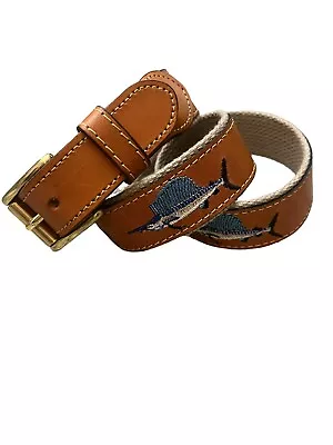 WORLD WIDE SPORTSMAN BELT MENS 32 LEATHER BRASS FISHING MARLIN SAILFISH Dolphin • $21