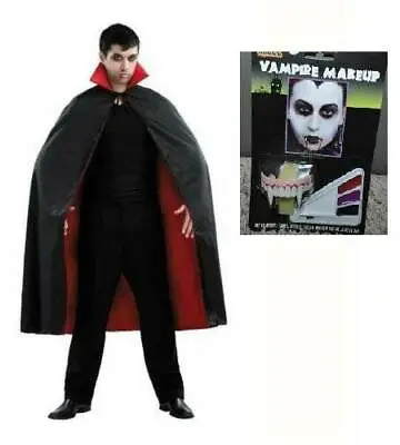 Mens Dracula Vampire Adult Cape Teeth & Make-up Set Halloween Costume-OS • $20