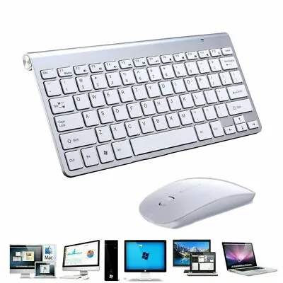 Slim Wireless Keyboard And Mouse Combo Set Mini 2.4Ghz For Mac PC Laptop Desktop • £19.94