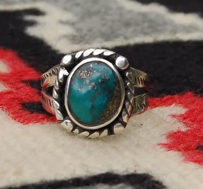 Navajo Sterling Silver Ring Morenci Turquoise And Stamped Shank Sz 10 • $50