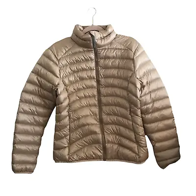 K-Way Down Puffer Jacket  Womens Medium Brown Gold Sheen Mock Neck Full Zip • $49.49