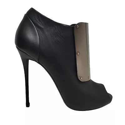 GIUSEPPE ZANOTTI Bootie Women Sz 11 Mrs West Black Leather Peep Toe Stiletto • $398