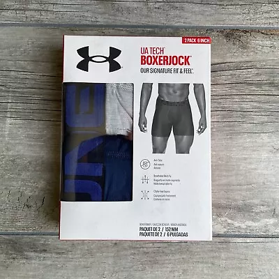 Under Armour UA Tech BoxerJocks Mens 5XL Blue And Gray 6” Inch Inseam 2 Pack • $29.99