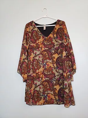 Yahada Womens Sz S Blouse Paisley Floral Multicolor Long Sleeve V Neck Top Boho • $14.88