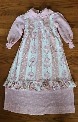 Vintage Prairie Cottagecore Pink Floral Long Sleeve Dress Girls Size 6 • $49.99