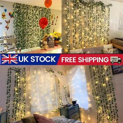 Artificial Ivy Garland Fake Vines With 100 LED 10M String Lights Hanging Plant • £8.79