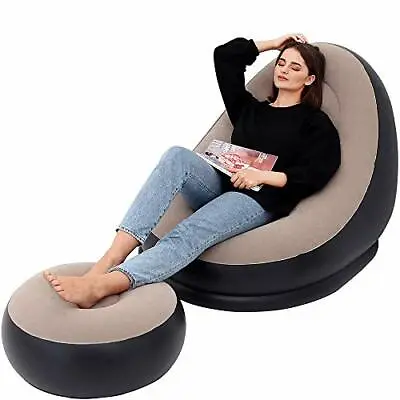 Inflatable Leisure Sofa Chair And Footstool Outdoor Folding Lounger Sofa • £46.99