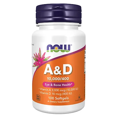 NOW FOODS Vitamin A & D 10000/400 IU - 100 Softgels • $9.34