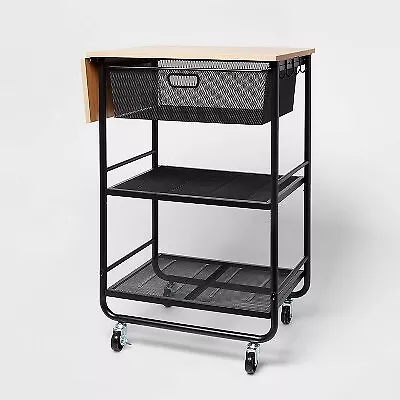 Metal Storage Cart With Mesh Drawer And Wood Top Black - Brightroom • $49.44