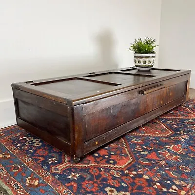 Antique Chest - Vintage Wooden Storage Trunk Blanket Box Coffee Table On Castors • £155