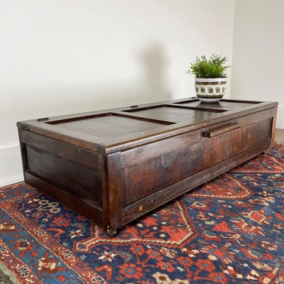 Antique Chest - Vintage Wooden Storage Trunk Blanket Box Coffee Table On Castors • £155