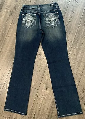 Earl Jeans Embroidered Jeweled Slim Boot Blue Denim Jeans Women’s Size 8 -59775 • £14.60