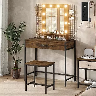 Makeup Vanity Desk Set With LED Lights And Mirror Dressing Table With Stool  • $132.90