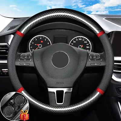15  Carbon Fiber Leather Steering Wheel Cover Car Accessories For Volkswagen • $31.99