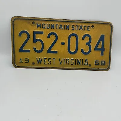Vintage 1968 West Virginia License Plate 252-034 • $24.95