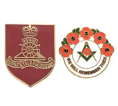 Royal Regiment Of Artillery Badge And Masonic We Will Remember Enamel Badge • £9.99