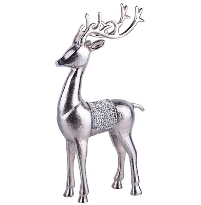 14  Large Metal Reindeer Figurine With Crystals Christmas Deer Figure Silver • $44.95