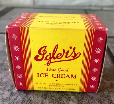 Iglers Pharmacy Drug Co. Pint Ice Cream Container Glendale Wyoming Hartwell Ohio • $7.50