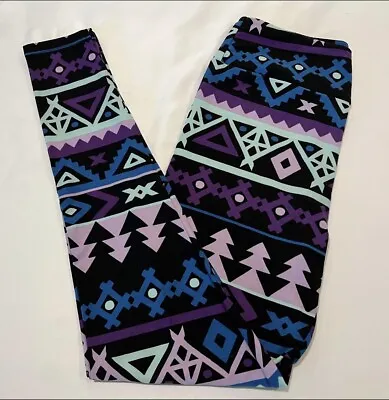 NEW LuLaRoe OS Leggings BLACK Turquoise TREE Tribal AZTEC Southwest Western SW • $17.75