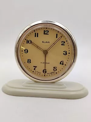 Vintage Mechanical Alarm Clock Slava 11 Jewels  USSR Soviet 1960s • $42.97