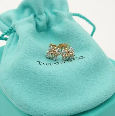 £1472.66 • Buy Tiffany & Co. 18K Yellow Gold & Platinum Schlumberger Diamond Lynn Earrings 