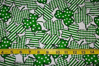 Irish Green Clover Stripes Check Dots Allover KISS ME I'M IRISH Cotton Fabric  • $4.99