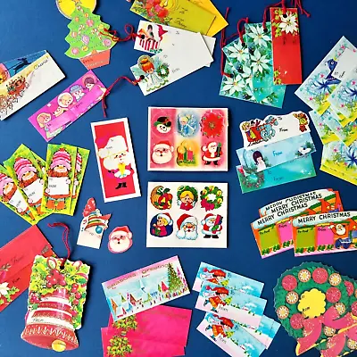 $16 • Buy Large 100+ Lot Vintage Christmas Gift Tags & Gummed Seals 70s-80s Kitsch Diecuts