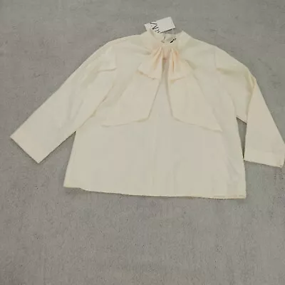 Zara Top Womens XL Cream Bow Neck Sateen • $29.95