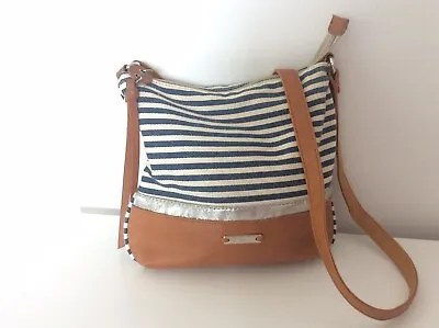 David Jones Paris Blue White Stripe Tan Handbag  • £5