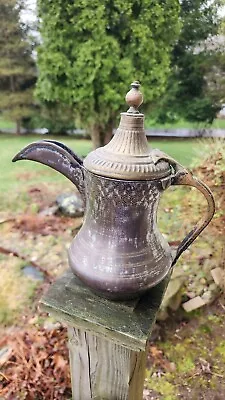 Antique Vintage Islamic Bedouin Copper Brass Tin Dallah Coffee Pot 8 Inches • $175