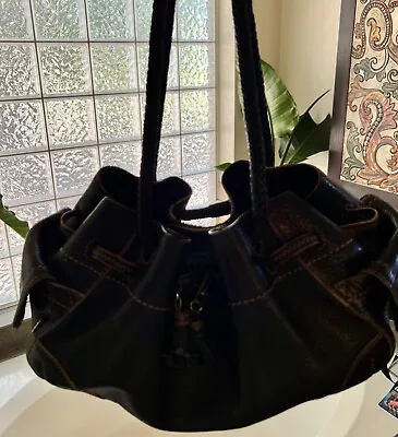 Cole Haan Soft Pebbled Leather Drawstring Black Slouchy Hobo Shoulder Bag • $1.99