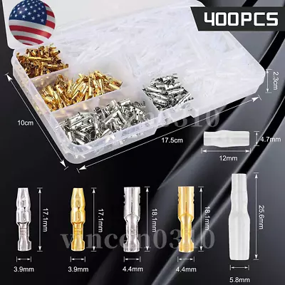 400 Motorcycle 3.9mm Brass Bullet Terminal Electrical Wire Connector Male Female • $10.89