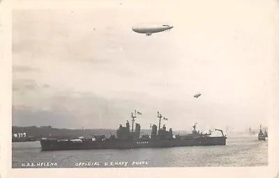 USS HELENA ~ NAVY CRUISER AT SEA ZEPPELIN OVERHEAD REAL PHOTO PC ~ Used 1954 • $11.49