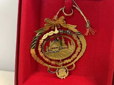 Vintage CADILLAC Oval Christmas House Woods Ornament 24K Gold Finish 2” In Box • $24.99