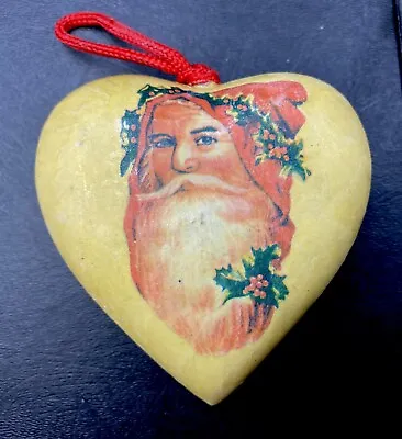  Vintage Heart Shaped Decoupage Victorian Old World Santa Christmas Ornament  • $14.28