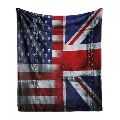 Union Jack Soft Flannel Fleece Throw Blanket UK And USA Flags Design • £30.99