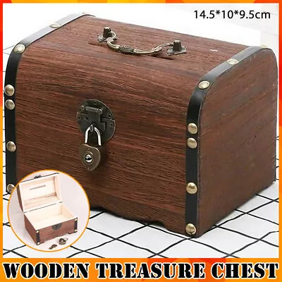 Wooden Treasure Chest Retro Money Storage Box Case Coin Piggy Bank Organizer AU • $15.99