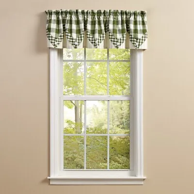 1 Wicklow Sage Green White Check Country Lined Layered Point Valance 72  X 15  • $41.95