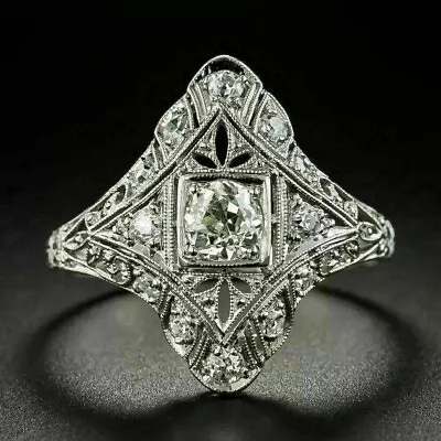 Edwardian Vintage Style 2CT Lab-Created Diamond Filigree Engagement Silver Ring • $75.60