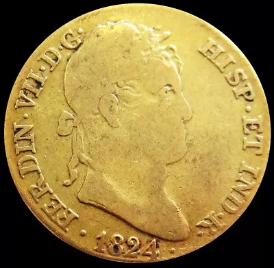 1824 Aj Gold Spain 2 Escudos Ferdinand Vii Laureate Head Coin Madrid Mint • $575