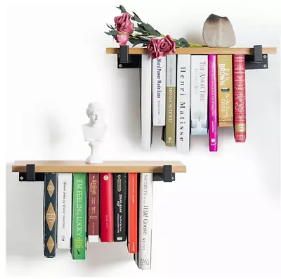 Vebavo Floating Bookshelves Set Of 2 Natural Wood & Metal Brackets • $18.69